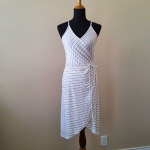Market & Spruce Anorra Faux Wrap Sheath Sleeveless Striped Dress S White New